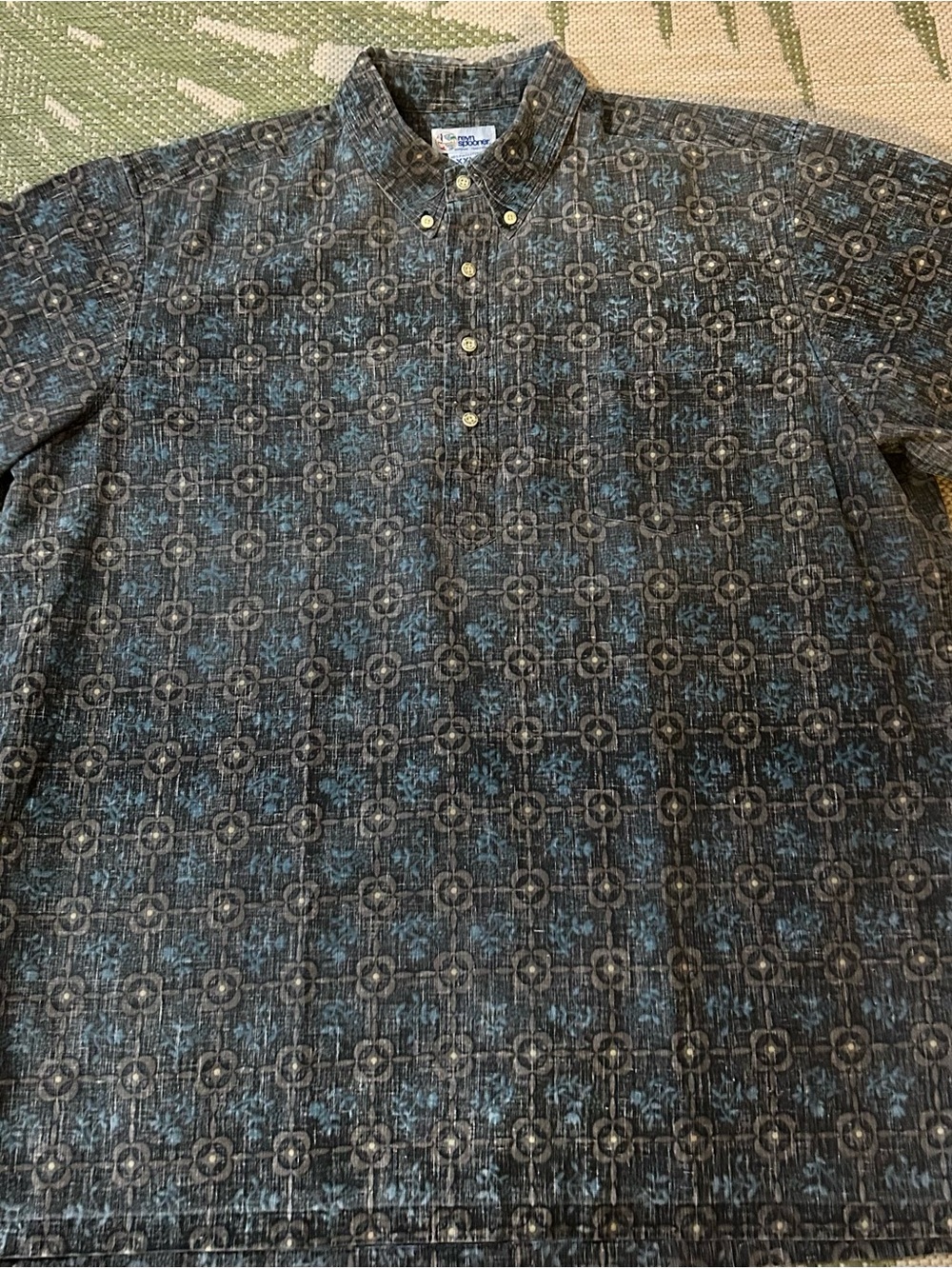 Reyn Spooner Blue and Charcoal Gray Geometric Button-Down Shirt XXL